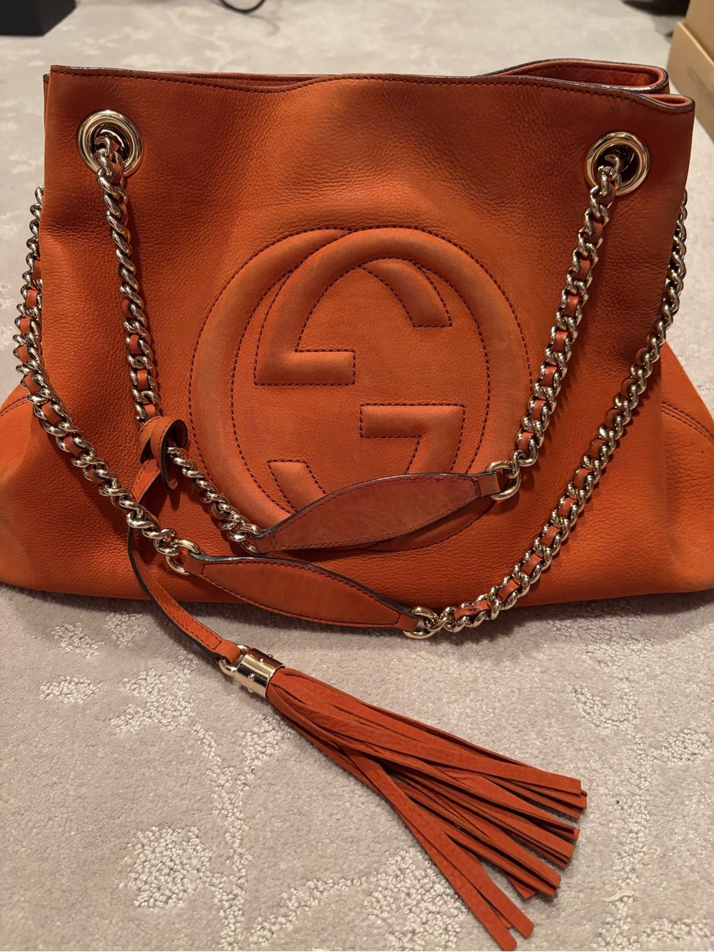 Gucci Orange Nubuck Leather Shoulder Bag with Tassel